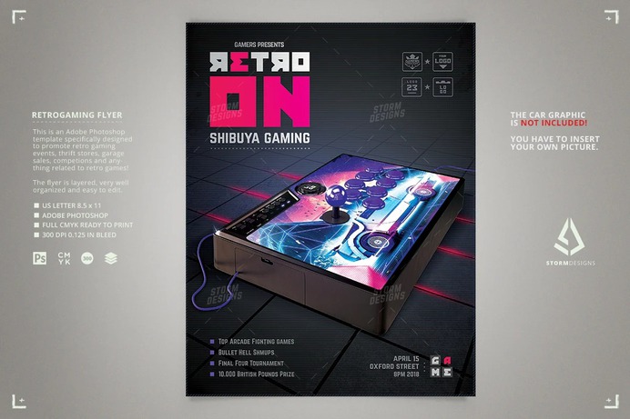 Retro Game Flyer Arcade Stick Mockup
