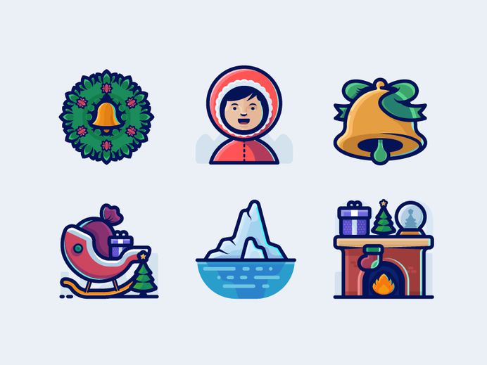 34 Winter And Christmas Icons Set commercial people holiday vectors vector art bell sleigh cold winter santa xmas christmas vector icons pack icons set icons