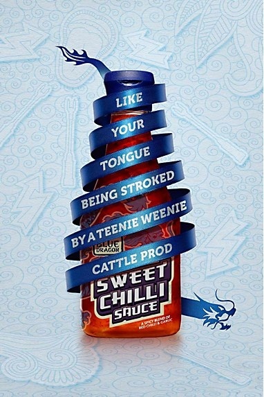 ad, advertising, layout, chili sauce, blue, dragon