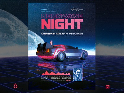 Synthwave Flyer v11 Retro Wave VHS Template music sci-fi delorean neon new wave indie electro tape vhs 80s poster 1980s box cover cover retro vintage flyer retro flyer retrowave synthwave