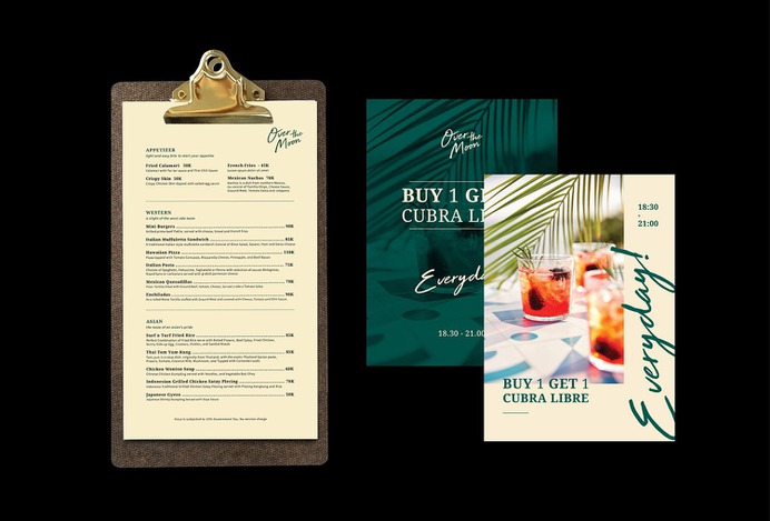 Over The Moon Brand Identity - Mindsparkle Mag PITUSTUDIO designed Over The Moon Brand Identity. Located at Sheraton Hotel Lampung, Indonesia. #logo #packaging #identity #branding #design #color #photography #graphic #design #gallery #blog #project #mindsparkle #mag #beautiful #portfolio #designer