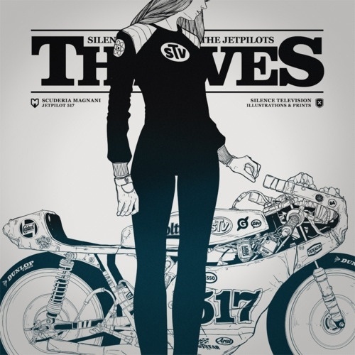 supersonic electronic / art #ink #white #woman #jetpilot #television #black #silence #cover #and #motorcycle