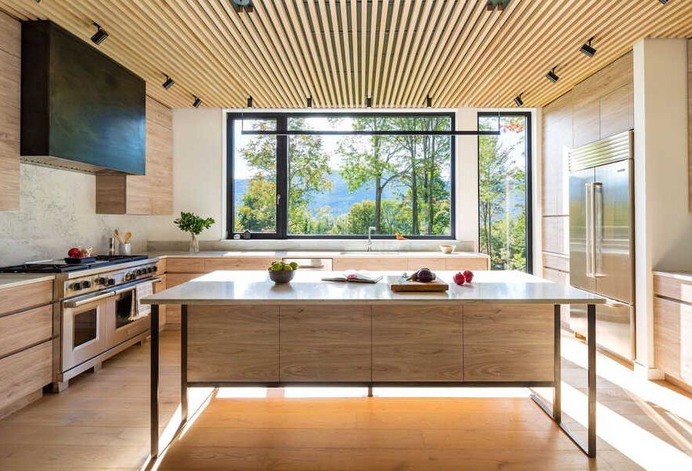 kitchen, wood cabinets, undermount sinks, Vermont / Elizabeth Herrmann Architecture + Design