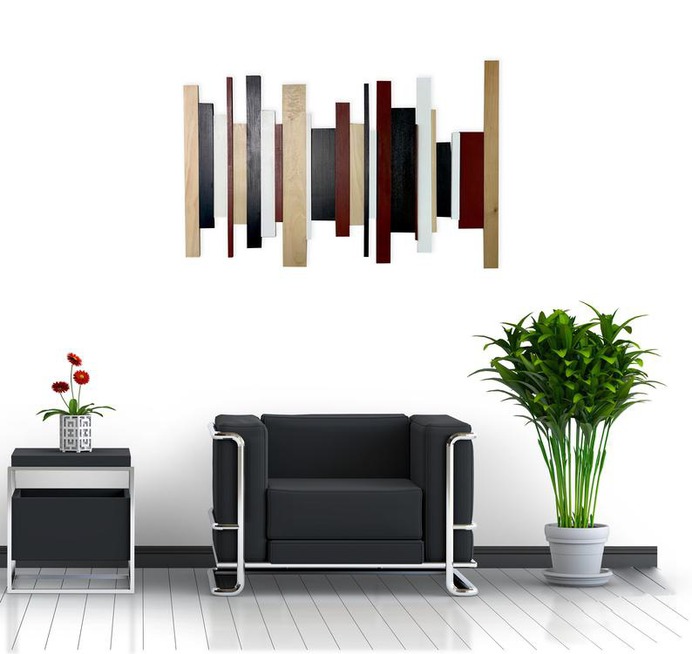 Unique Wooden Wall Art Dark Blue and Red image 0