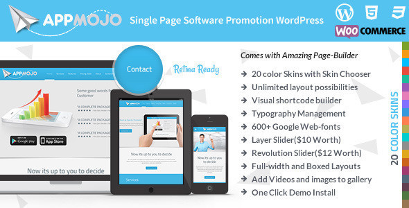 App Mojo - Mobile App Landing Page WordPress Theme