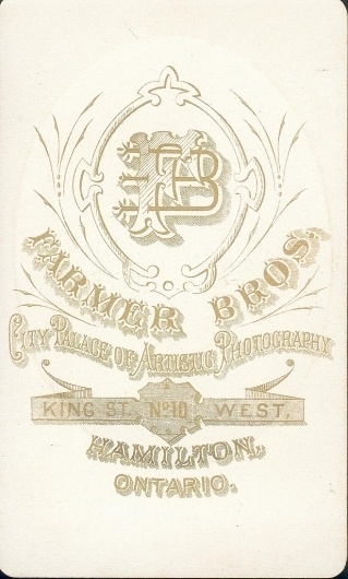 All sizes | Farmer Brothers of Hamilton, ON - Young Man - CDV - back | Flickr - Photo Sharing! #monogram #vintage #typography