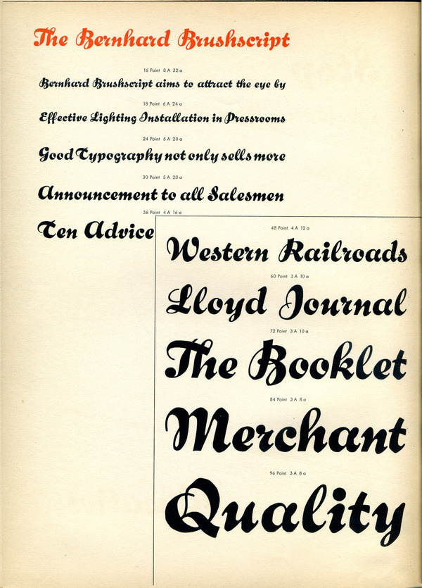 Bernhard Brushscript type specimen #type #specimen #typography
