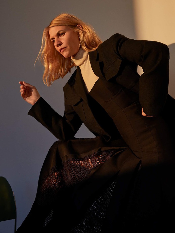 Claire Danes by Yelena Yemchuk for Porter Edit Magazine February 2020. Jacket by Georgia Alice; dress by Gabriela Hearst; rollneck by Loro Piana; earrings by Anita Ko; rings by Sarah & Sebastian; Stvdio