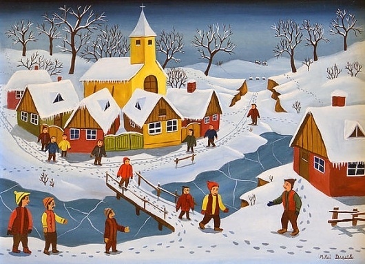 winter-in-the-village-mihai-dascalu.jpg 600×434 pixels #naive #painting #illustration #art