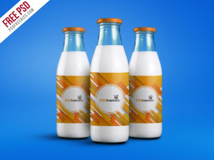 Milk Bottle Packaging Mockup PSD Template