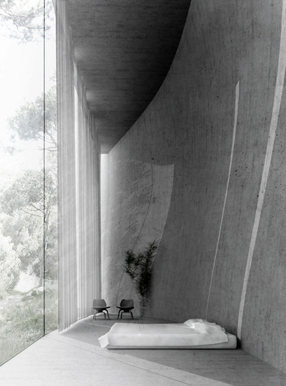 themotifeye: Paul Kaloustian, House in a forest Defringe.com #bed