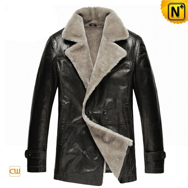 Mens Black Shearling Coat CW878418 #shearling #coat