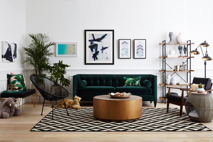 Shop Urban Pipe Bookshelf, Tuxedo Sofa, Rattan Dog Bed, Black and Gold Floor Lamp, Mid-Century Lounge Chair, Reclaimed Wood Coffee Table, Geometric Area Rug, Modern Wicker Patio Chair, Aldelfo Bench and more