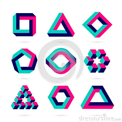 Impossible shapes, optical illusion objects