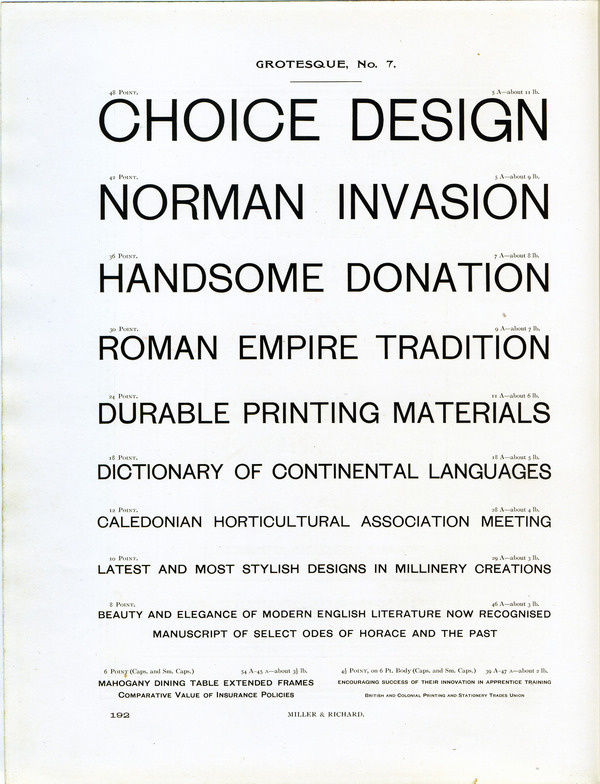 Miller & Richards' Grotesque No. 7 type specimen #type #specimen
