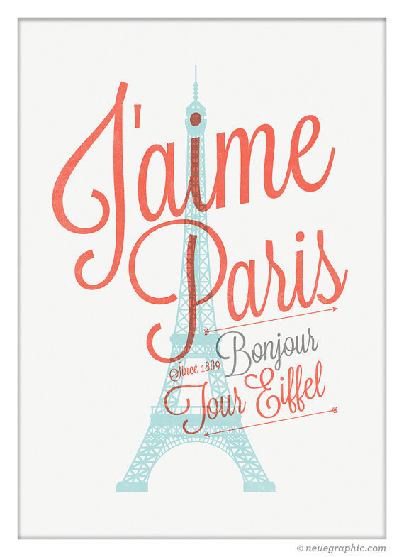 I Love Paris Poster Eiffel Tower Wall Decor by NeueGraphic #print #design #neuegraphic #poster #typography