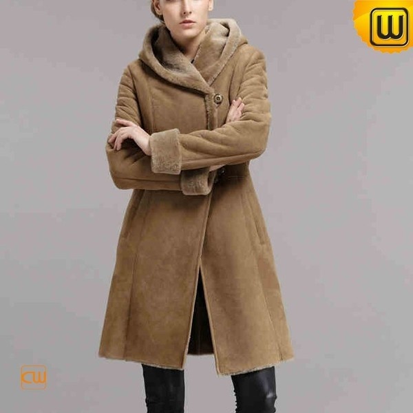Women Long Shearling Hooded Coat CW640239 #long #shearling #coat