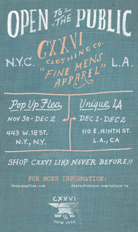 CXXVI will be selling all new stuff this weekend on both coasts! New York City and Los Angeles will both have special CXXVI booths at the Po #type #hand #done