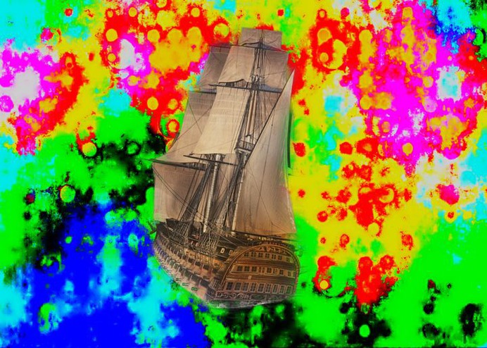 Sailing an abstract sea of dreams - Strange World #ship #vessel #sails #collage