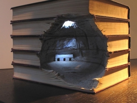 Carved Book Landscapes by Guy Laramee | Colossal #carving #book #art