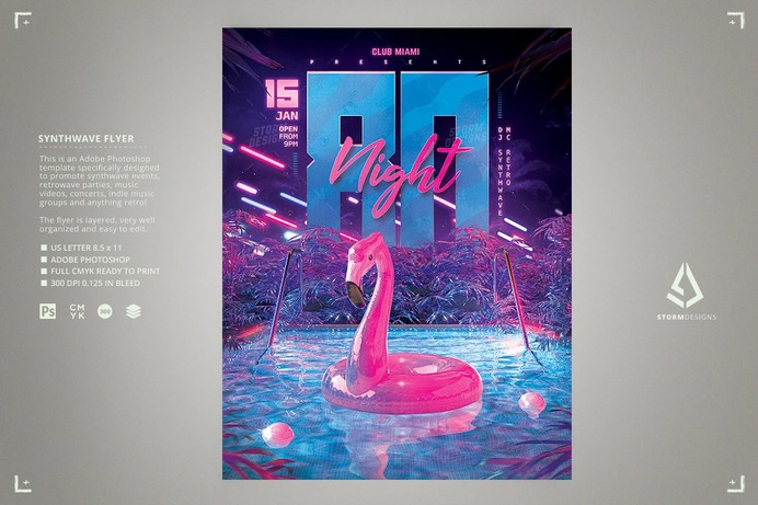 1980s Night Flyer Retrowave Pool Party
