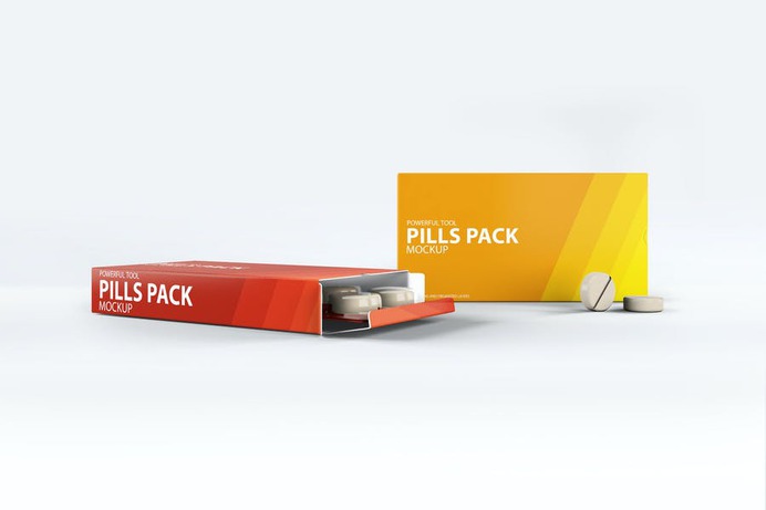 Photo Realistic Pills Box Mockups PSD