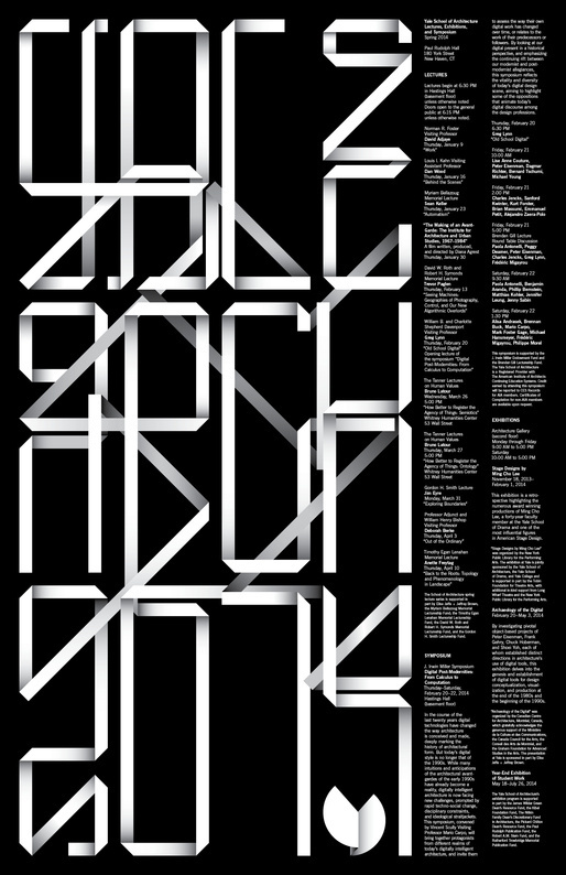 Spring '14 events at Yale School of Architecture. Poster designed by Pentagram: Michael Bierut and Jessica Svendsen. #yale #pentagram #architecture #poster
