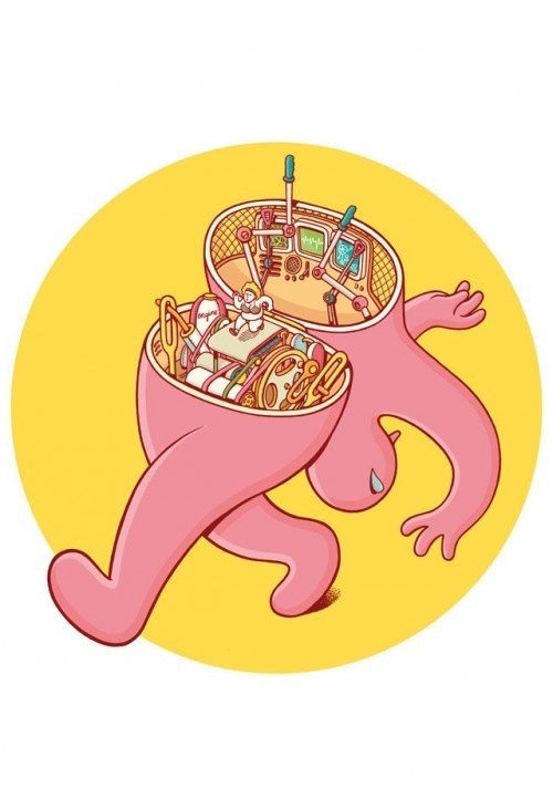 "What's Inside?" – Character Designs by Brosmind #brosmind #illustration #split #circle #surreal #walk