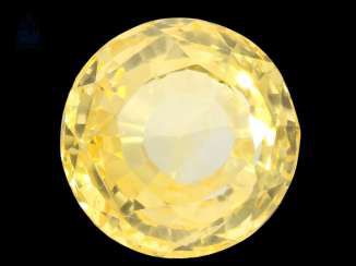 Saphir: natürlicher, unbehandelter gelber Ceylon-Saphir von 9,79ct mit Original-Zertifikat von 1986, Herkunft Ceylon