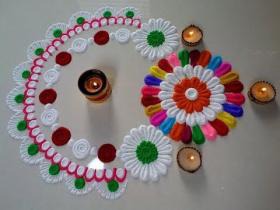 easy and simple rangoli design with diyas