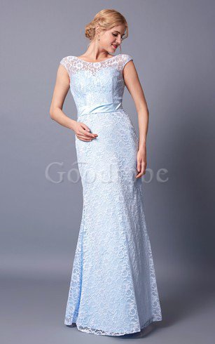 Robe de bal elégant longue de col bateau avec manche courte avec ruban
