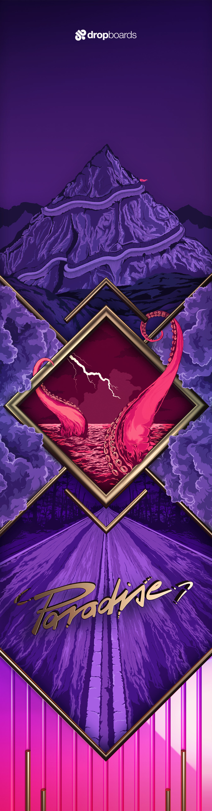Paradise Longboards #longboard #extreme #skate #board #illustration #purple #landscape