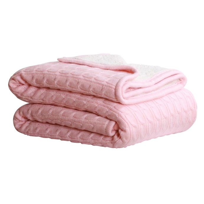 Cable Sherpa Knit Throw Pink 125cm x 150cm