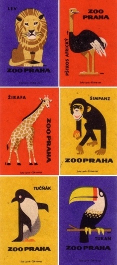 design work life » Vintage Matchbook Labels from the Prague Zoo #matchbox #zoo #illustration #vintage #animals