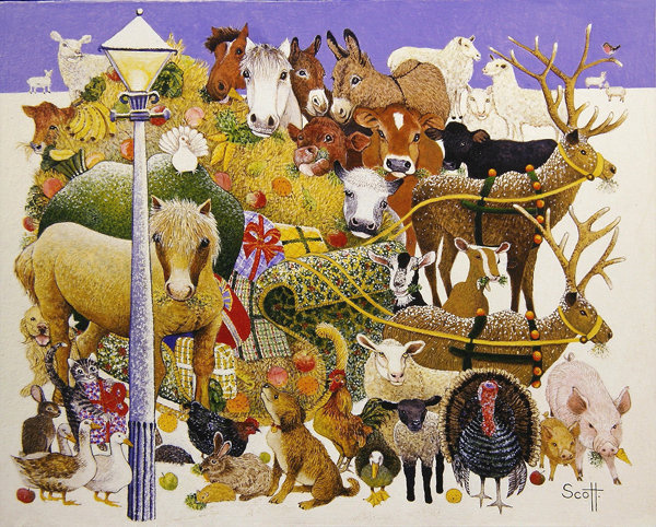 Google Image Result for http://s3.amazonaws.com/magnoliasoft.imageweb/bridgeman/supersize/ps329572.jpg #christmas #illustration #farm #animals
