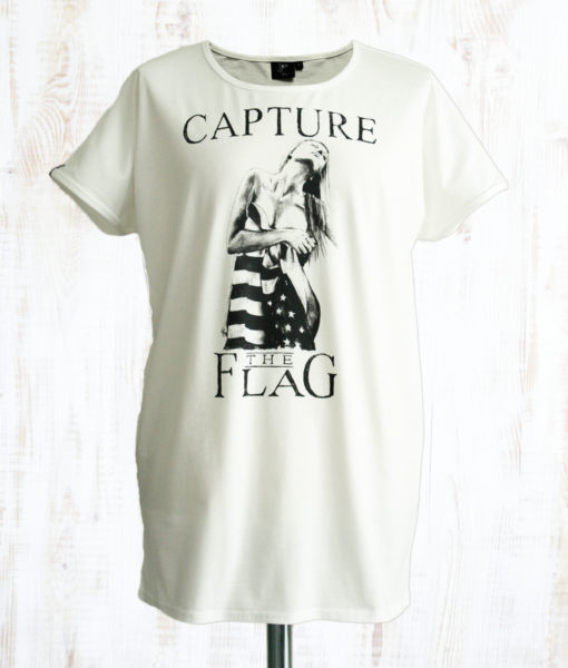 Our #shirts are #designed ourselves and the #prints are #drawn and #silkscreen by #hand. This #woman dares you to #capture her #flag