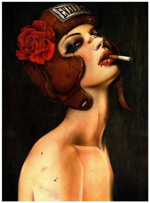 this isn't happiness™ - photo caption contains external link #woman #rose #illustration #portrait #painting #smoking #evil