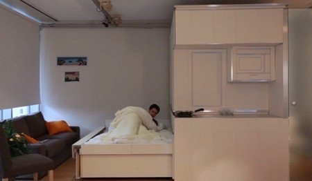 With the CityHome, that is as big as a closet, you can make use of your small apartment and expand it with the use of gestures or voice cont #spaces #modern #design #home #product #industrial #apartment #style