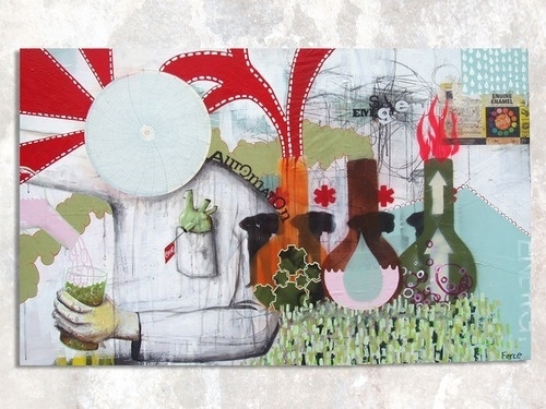 Visual Overload Party #acrylic #medium #wood #illustration #paint #painting #mixed #spray