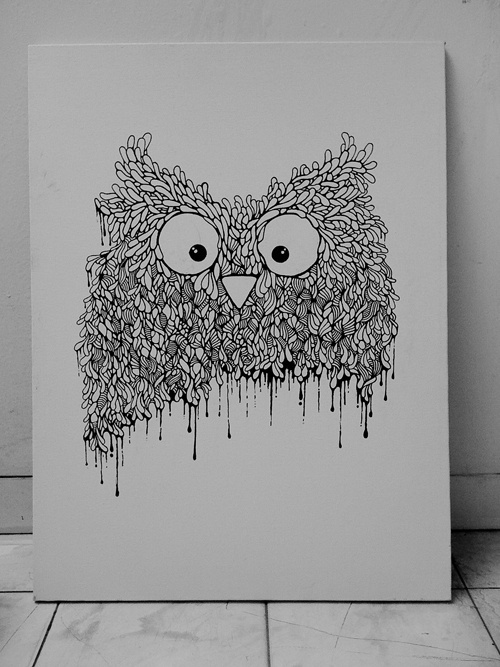 IMG_3294 #white #owl #& #black #birds #illustration