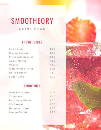 Strawberry Juice Photo Drink Menu