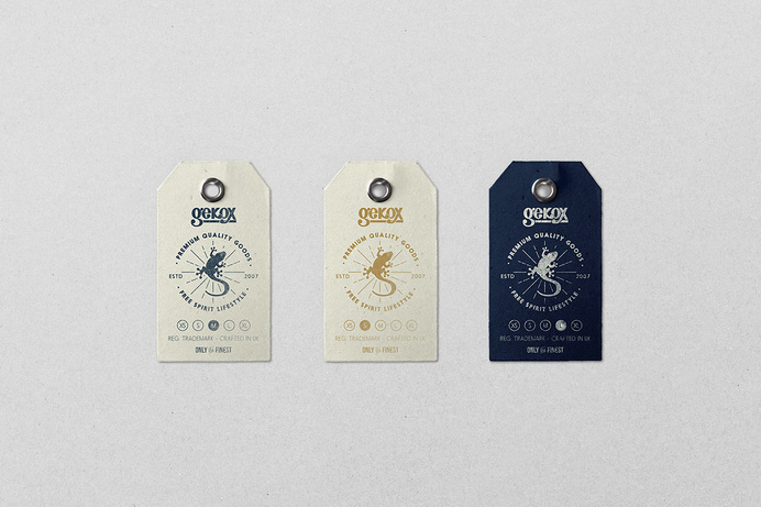 Gekox branding and t-shirt collection tag labels