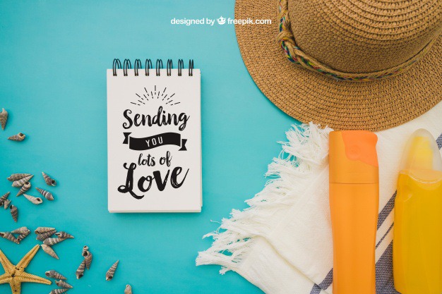 Summer decoration with notepad on blue background Free Psd. See more inspiration related to Background, Mockup, Summer, Template, Paper, Blue, Beach, Sea, Sun, Holiday, Mock up, Decoration, Hat, Pineapple, Decorative, Vacation, Templates, Cream, Summer beach, Notepad, Sunshine, Aloha, Up, Towel, Season, Composition, Mock, Summertime and Seasonal on Freepik.
