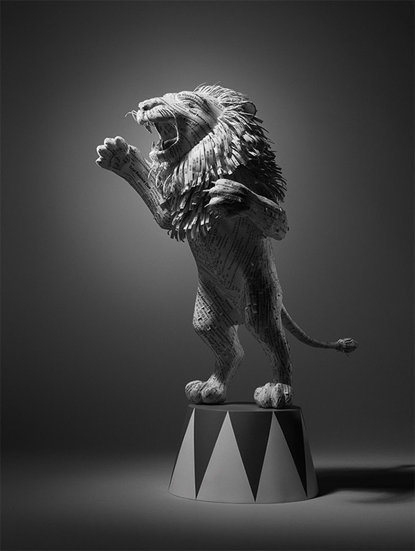 CJWHO ™ (Paper Lion Constructed from Hotel Receipts by Kyle...) #amazing #white #crafts #lion #design #black #art #and #animals #paper