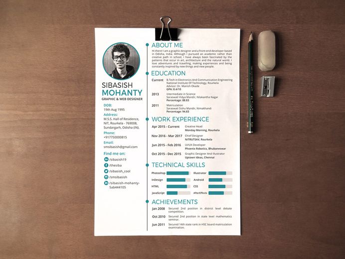 Sibasish - Free Simple Resume PSD Template for Good Impression