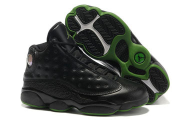 Retro 13 Female Sneaker - Black/Green - Leather Jordans #shoes