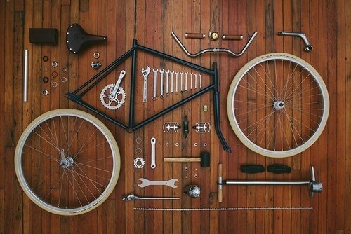 THE BROWN WORKSHOP #wheels #frame #bicycle #workshop #wood #stools #bike #parts