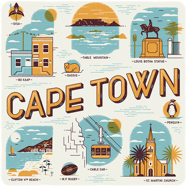 Ilustrasi Cape Town Wish You Were Here Kalender #calendar #south africa #illustrations #cape town