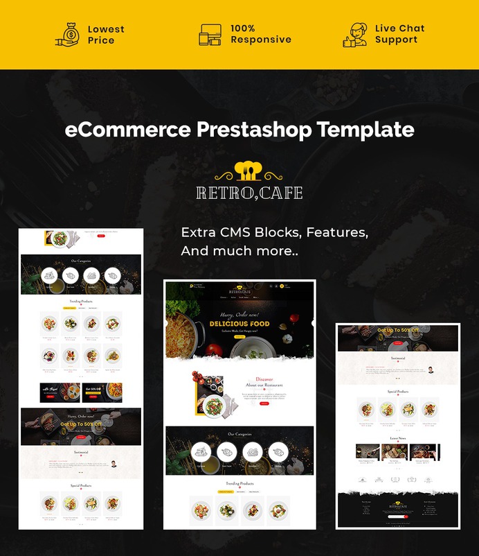 #Retro #Cafe - #Food & #Dishes - #Prestashop #Responsive #Theme | #TemplateTrip #eCommerce #Website #Design #Template