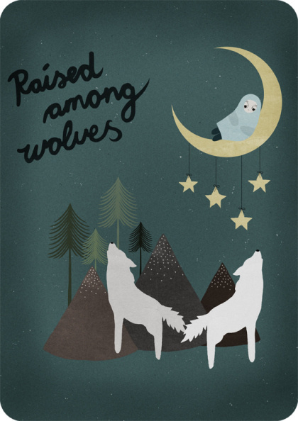 Michelle Carlslund Illustration: Raised Among Wolves #copenhagen #handlettering #nordic #raised #wolves #woods #among #danish #cover #illustration #stars #scandinavian #poster #music #man #tringsmountains #cd #moon